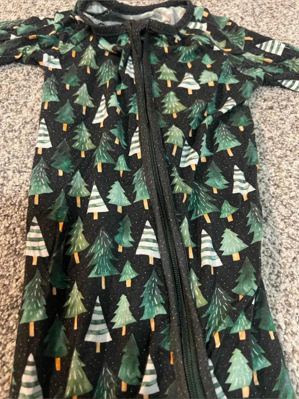 Kids Black Holiday Tree Footed One-Piece Pajamas